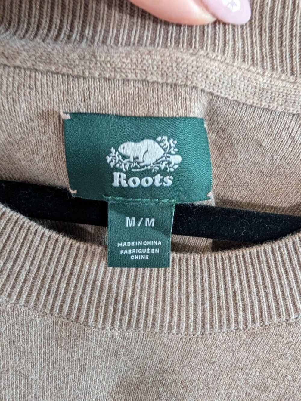 Roots Crewneck Sweater Cotton Cashmere Blend Pullover Neutral Beige Medium - Picture 5 of 13